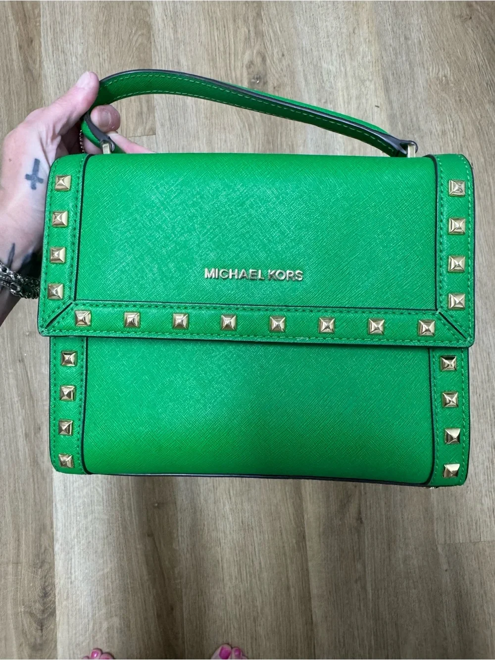 Michael Kors Kelly Green Studded Satchel